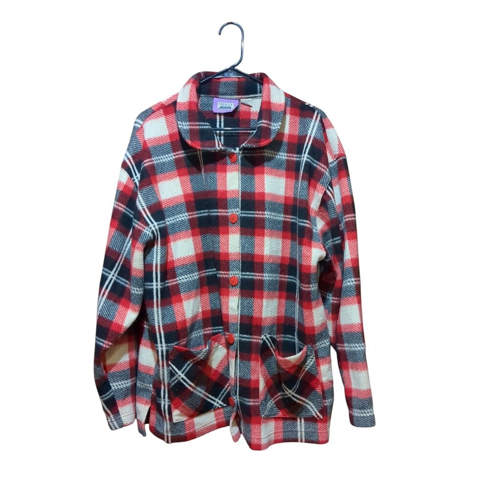 Premier International Women's Plus Vtg Plaid Flannel Shacket Jacket Pockets 2X